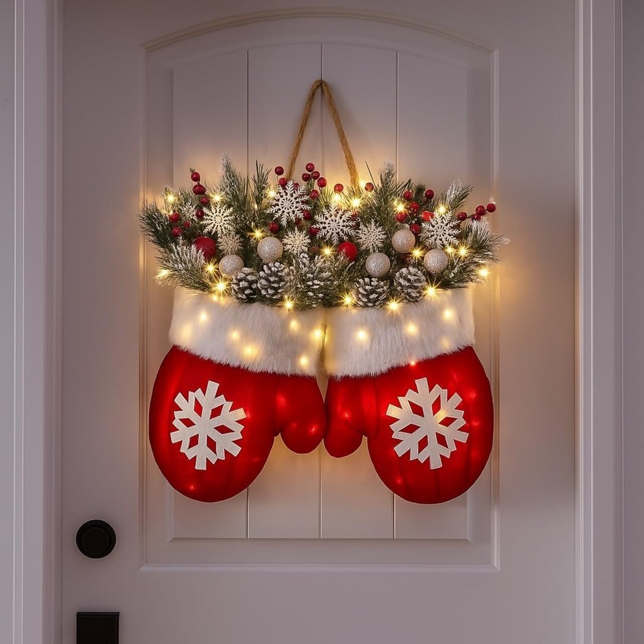 15.7-Inch Pre-Lit Christmas Glove Wreath - 20 Warm White LEDs